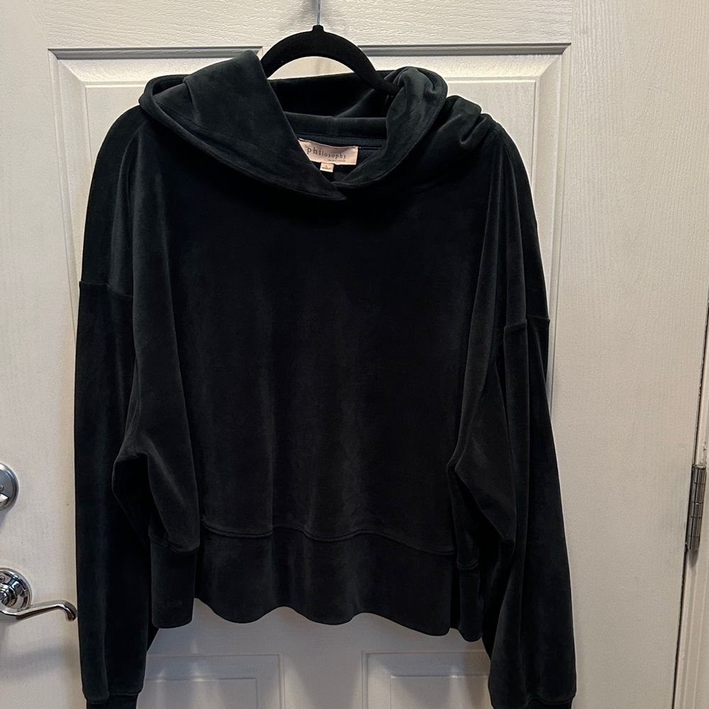 Philosophy Dark Forest Green Super Soft Hooded Velour Sweatshirt Size L